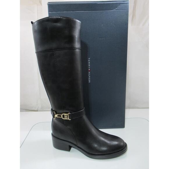 Tommy Hilfiger Size 8 Ionni Casual Tall Knee High Riding Boots Side Zip Black - Picture 1 of 8